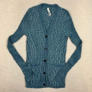 Athleta Sweater Womens Size S Revolve Cardigan Ribbed Stretch Pockets Pool Blue